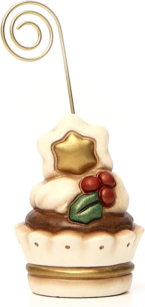 THUN - Arredo Casa Segnaposto Cupcake Natale, Ceramica, Rosso, 5.2 x 5.2 x 6.1 cm