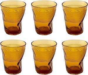 kaleidos Set 6 Bicchieri Accartocciati 36 cl Ø9 cm in Vetro Pressato Ambra